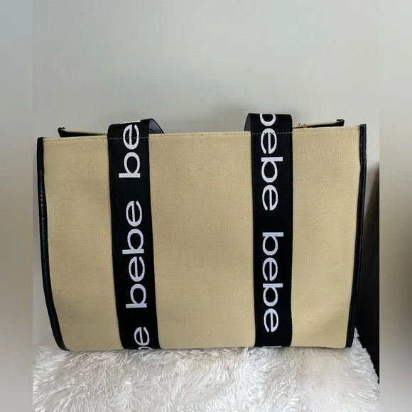 Bebe Beige Tote with Black Logo Straps NWT - Picture 5 of 9